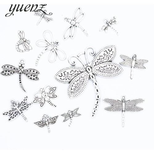 YuenZ 13pcs Mixed Antique Silver color dragonfly Charms Pendants for Necklace DIY Jewelry Making Finding Accessories U029