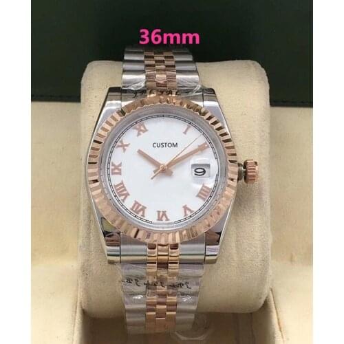 31mm 36mm two tone rose women watch stainless steel automatic mechanical white dial date clock mark logo rose bezel wrist watch