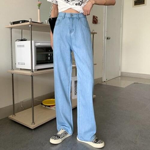 High Waist Ripped Gloria Jeans For Women Denim Capris 2021 Spring And Summer New Slim Straight Pants Wide Leg Floor Length Pants