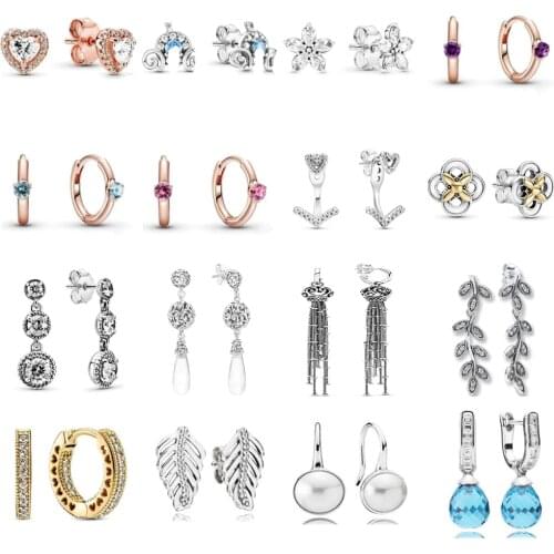 NEW 2020 100% 925 Sterling Silver Winter Collection Sparkling Snowflakes Stud Earrings Fit DIY Women Original Fashion Jewelry