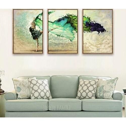 3 piece canvas art girl dancing canvas painting posters and prints paintings for living room wall free shipping