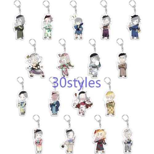 5-10pcs Demon Slayer Tanjirou Nezuko Inosuke Mitsuri Obanai Tengen doll toys KeyChain Pendant Key Ring Bags Charms keyhold Gift