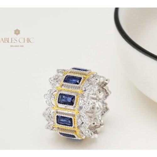 925 Silver Luxury Oblong Sapphire Cubic Zirconia Bridal Rings Paved CZ Wide Wedding Band Renaissance Fine Jewelry Wholesale