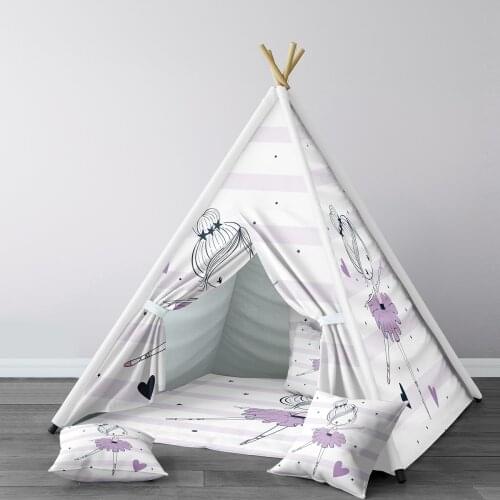 Play Tent for Kids Wigwam Portable Indoor Playground Tents Children Bedrooms White Ballerina Girl Black Stars Model 206