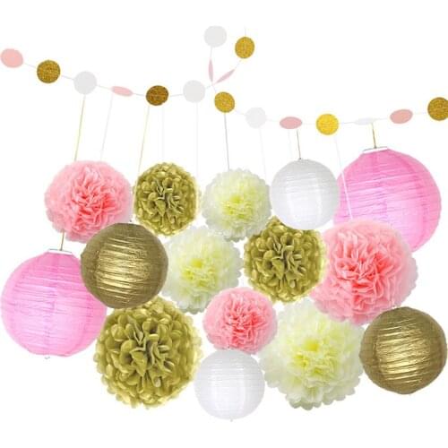 Exquisite Pom Poms Flower Balls/Chinese Paper Lantern/Round Banner Garlands Birthday Wedding Party Photo Props Supplies SPA48