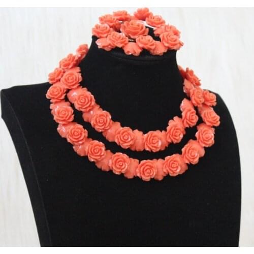 Dudo Store Coral Flower Jewelry Set 2 Layers Bracelet Earrings 18 Inches Cute Designs Accessories New Fashion