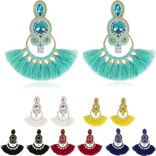KpacoTa Soutache jewelry Tassel Drop Earrings Ethnic boho weave large Hoop Soutache earring white blue colorful women gift 2020