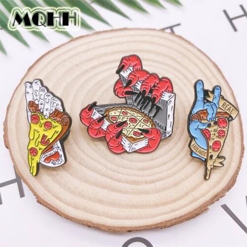 Creative Punk Halloween Bones Skeleton Ghost Hand Food Pizza Enamel Brooch Alloy Badge Clothes Bag Brooch Woman Jewelry Gift