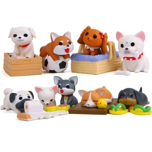 8 Pcs/set Cute Life Series Animal Corgi Dog Bear PVC Miniature Figurines Model Simulation Dog Ornament for Kids Home Decor Toys