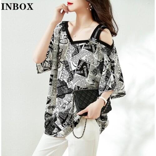 Fashion Plus Size Print Tops Women Off Shoulder Sexy T-Shirt Ladies Loose Chic Letter Shirts Female 2021 Summer Korean