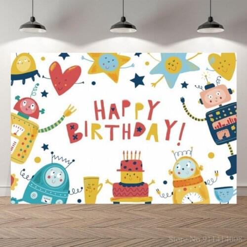 Cartoon Mechanic Robots Boy Birthday Background For Photo Booth Candy Cake Table Wall Poster Decor Backdrop Photography