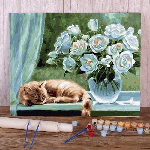 Flower Cats Animal DIY Paint By Numbers Kit Oil Paints 50*70 Canvas Pictures Loft Picture For Kids For Drawing Handiwork Art