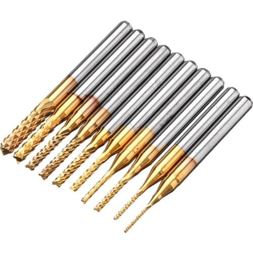 10pcs 0.8-3mm PCB Engraving Bit Drill Bit Set Carbide End Mill 1/8" Shank Titanium Coated CNC Milling Cutter For PCB Machine
