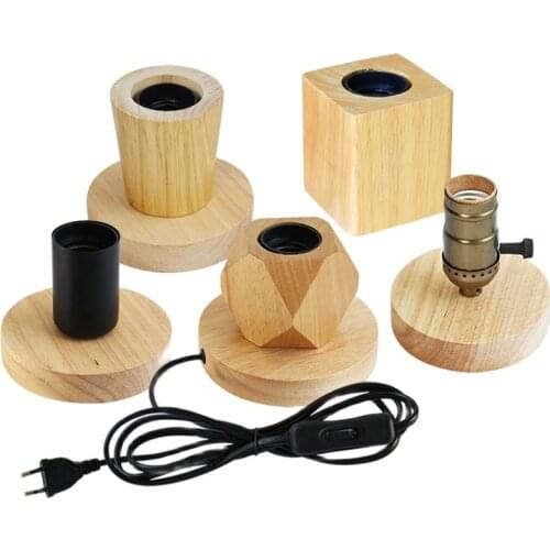 220V 110V Retro Wood Table Lamp E27 Socket Vintage Desk Lamp Base Holder EU Plug Bedside Lamp Decor Wooden Base Table Light
