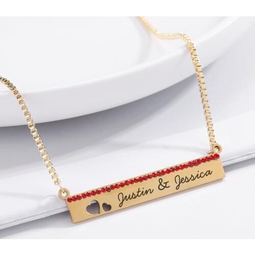 Personalized Name Engraving Necklace Custom Bar Birthstone Date Pendant Stainless Steel Pendant For Men Women Jewelry Gift