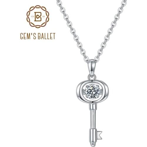 GEMS BALLET 925 Sterling Silver Pendant 0.5Ct D Color Moissanite Diamond Key Pendant Necklace with Twinkle Moissanite Stone