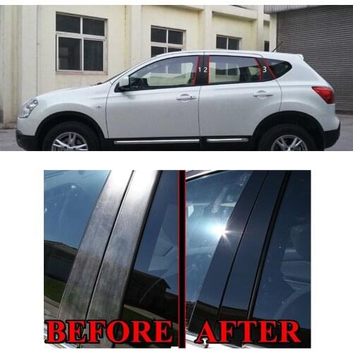 PC Plastic Black Mirror Effect Car Window Pillar Trim Stickers Cover For NISSAN Qashqai 2008-2015 Waterproof Accessories
