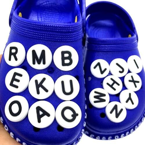 10PCS/Set Black White Letter Icon PVC Shoes Charms Cute Name Made Croc JIBZ Accessories Alphabet Wristband Decoration Kids Gifts