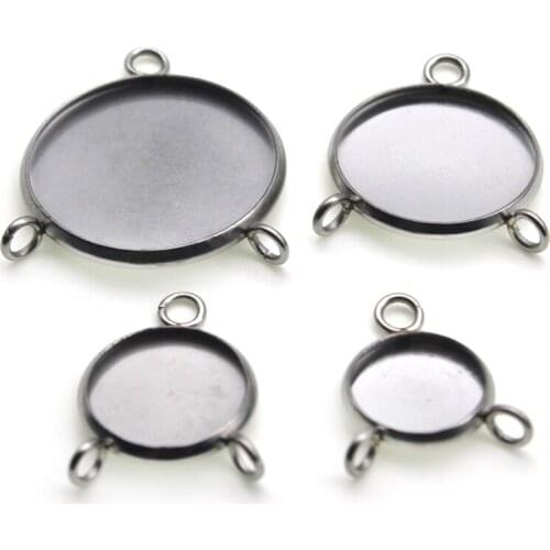 Stainless Steel blank Cabochon Settings 8 10 20 25 mm Round Earring Connector Base Trays DIY Pendant bezels for Jewelry Making