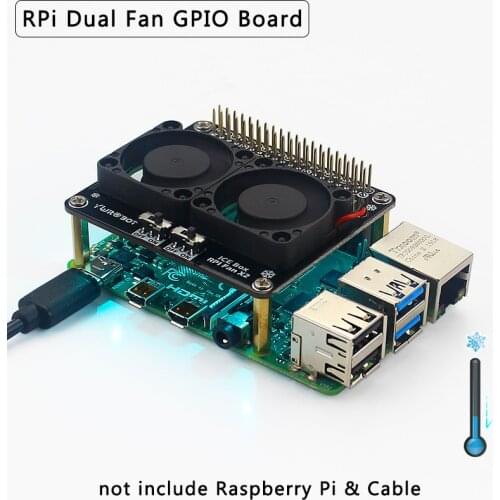 Raspberry Pi 4 Dual Fan GPIO Extension Board with Blue LED Light Super Cooling Fan for Raspberry Pi 4 Model B /3B+/3B