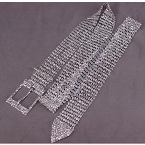 Luxury 10 Rows Full Rhinestone Width 3.5 cm Waist Belts Women Diamante Crystal Chain Bride Wide Shiny Gold Silver Waist Belt