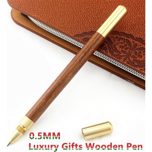 1Pcs wood Smooth Writing Rollerball Pen with 0.5mm Black Refill High Quality Metal Ink Pens for Student Office Supplies