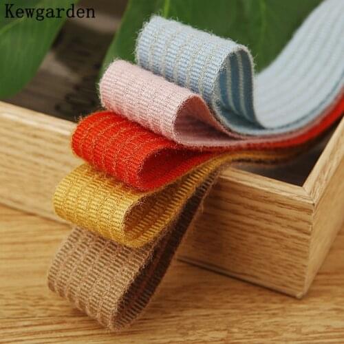 Kewgarden Stripe Woolen wool Ribbons 25mm 1" Handmade Tape DIY Hair Bow Corsage Accessories Polyester cotton Webbing 10 Yards