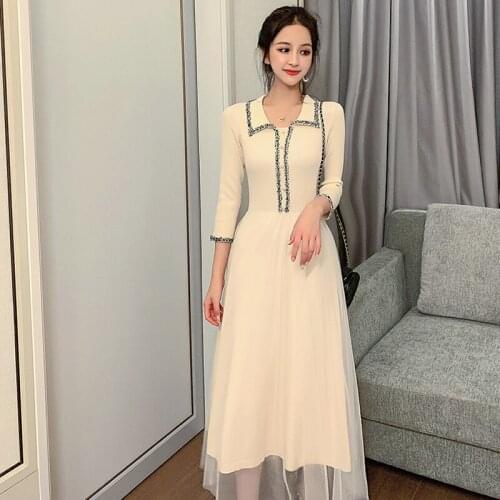 Sexy Women Long Dress 2019 Autumn Womens Fashion Dresses Slim Mesh Stitching Knitting Maxi Dress Plus Size