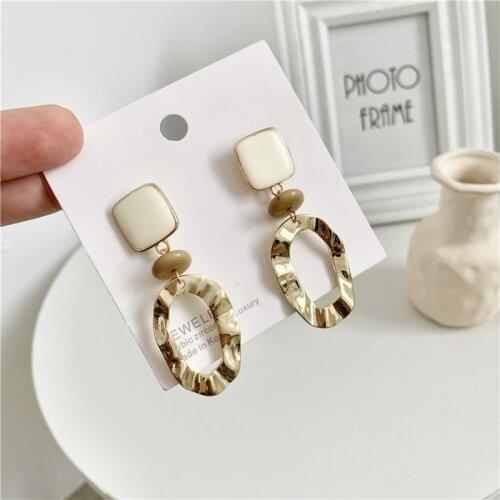 NEW Fashion Temperament Women Drop Glaze RUANME A Pair Of Eardrop Long Metal Geometry Earrings Jewelry Accessories