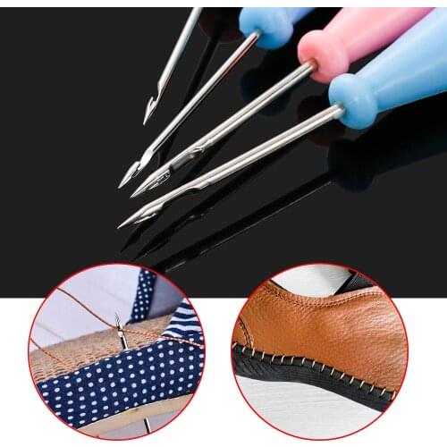 Steel Stitcher Sewing Awl Shoes Bags Hole Hook DIY Handmade Leather Tool Plastic Handle Cone Needle Shoe Repair Needles