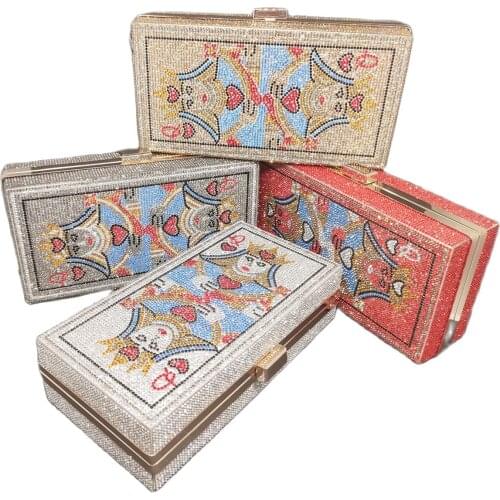 DG PEAFOWL Poker Card Queen Q Vegas Rhinestone Handbags Casinos Dinner Bag Women Crystsal Clutch Purse Evening Bags