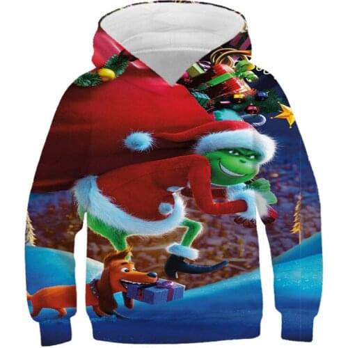 Grinch Hoodie Boys Girls 3D Printing Novelty Pattern Autumn Winter Long Sleeves Polyester Hip Hop Youth Casual Fashion 4-14T