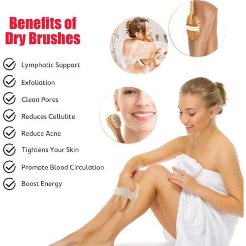 TREESMILE Natural Bristle Bath Brush Set Exfoliating Promote Blood Circulation Massage Brush Wooden Body Dry Brush D30