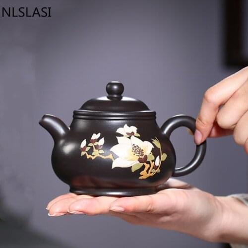 Yixing Boutique Tea pot Purple Clay filter Teapot Raw ore black mud beauty kettle Master handmade Teaware Customized 240ml
