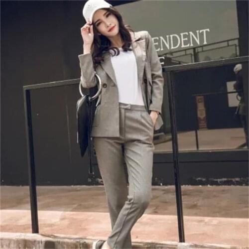 Women Slim Pant Suits Female suit New Double-breasted design two-piece Lapel Womens Business Office Suit Fashion