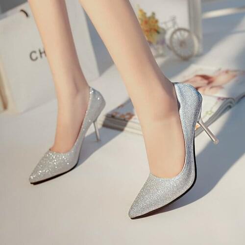 2020 Spring and Autumn New Korean Womens Shoes Silver Sequin Pointed High Heels Gold Fashion Sexy Shallow Stiletto Shoes