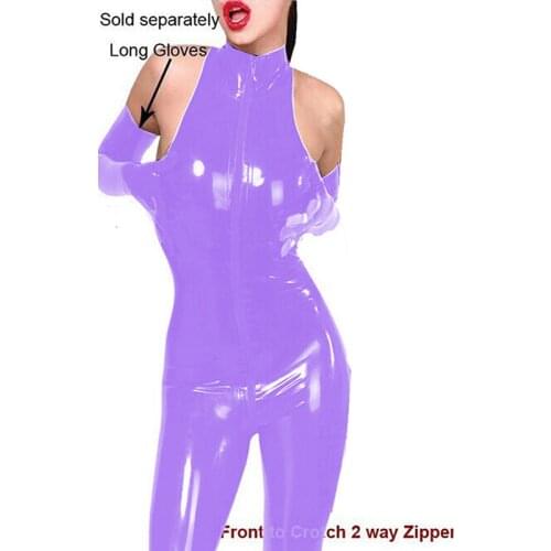12 Colors High Neck Zipper To Crotch Catsuit Lady Sexy Bodycon Sleeveless Jumpsuit Glossy Cosplay Catsuit Novelty Party Clubwear