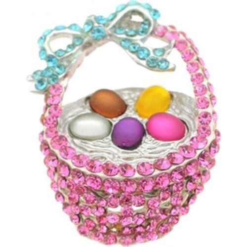 100pcs Pink Rhinestone Basket Egg Ester Brooch Pin Gift