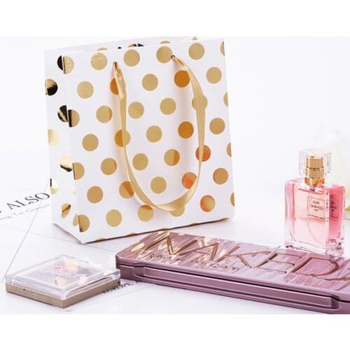 2pcs Golden Silver Polka Dots Paper Bag Gift Hand Bag with Handle Wedding Gift Packing Birthday Party Decoration Shopping Bags