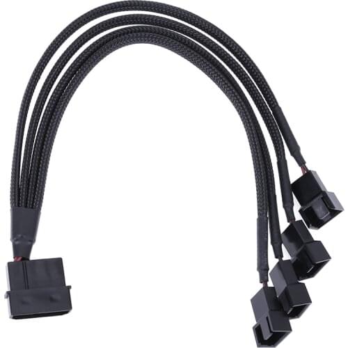27cm Black Sleeved 4pin IDE Molex to 4-Port Cooler Cooling 3Pin 4Pin Fan Splitter Power Cable Environmental Connector Cables