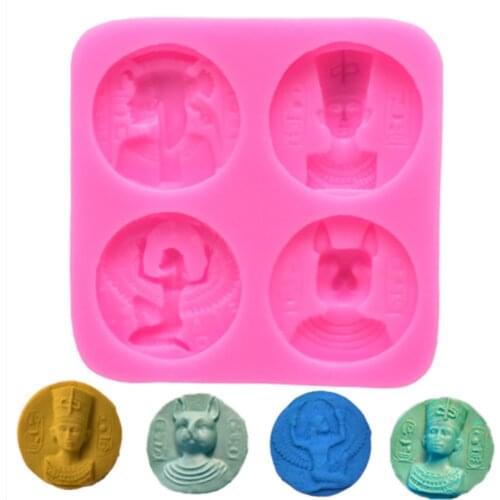 4 Holes Egypt Sphinx Pharaoh Silicone Mold Fondant Cookie Chocolate Cake Decorating Tools Coins Fondant DIY Baking Molds