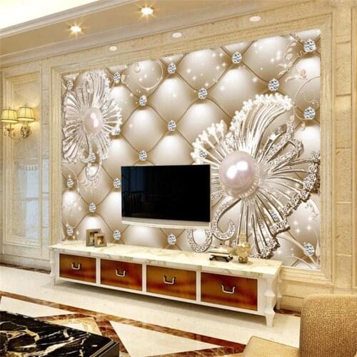 Beibehang 3D soft package diamond jewelry flower luxury background wall custom large mural green wallpaper papel de parede