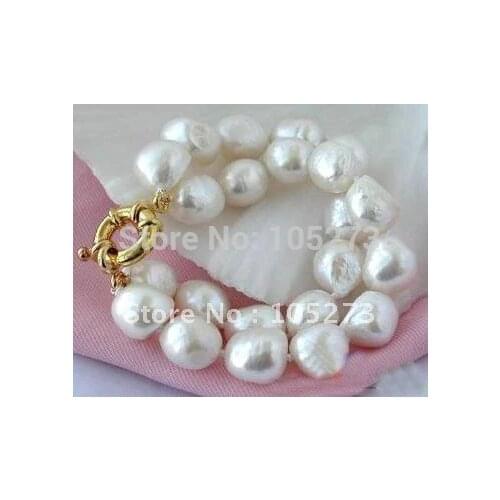 Big 2Rows Baroque AA10-13MM White Freshwater Pearl Bracelet Fashion Jewelry Wholesale New Free Shipping FN2151A