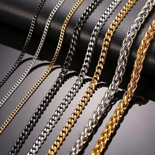 Keisha Lena 30 Inch Long Curb Link Chain Necklace Stainless Steel Miami Cuba Wheat Spiga Chains Male Jewelry Assorted Colors