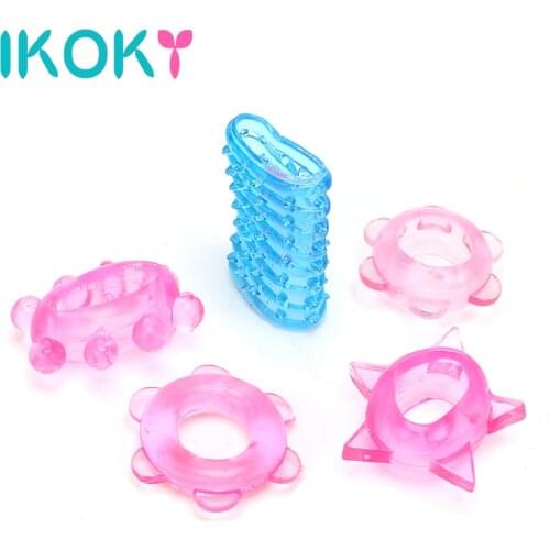 IKOKY 5 pieces/lot Different Penis Ring Delay Ejaculation Extender Sex toys for Men Male Lock Cock Ring Penis Sleeve Silicone