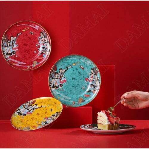 Chinese Ceramic Plates Golden Stroke Decorative Dinner Plate Creativity Painted Fruit Salad Dishes Home Modern Kitchen Tableware