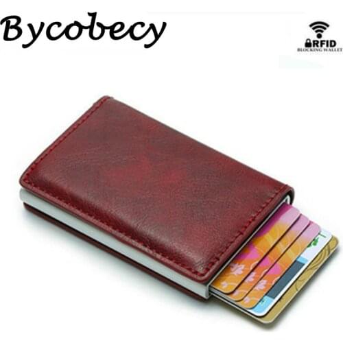 Bycobecy Antitheft Vintage Credit Card Holder Blocking Rfid Pop Up Wallet PU Leather Unisex Security Information Aluminum Purse