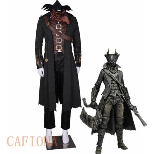 Cafiona Bloodborne cosplay The Hunter Ludwig Cosplay Costume leather vest coat pants hat scarf watch necklace mask 14PCS set