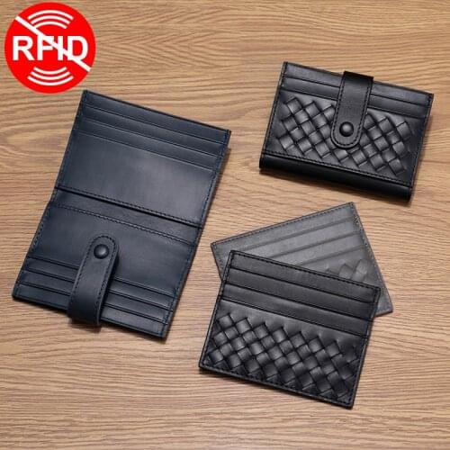 Leather Card Bag Men Woven Ultra-Thin Luxury Brand Credit Card Holder Women Multiple Card Slots Anti-Theft Top Baby Cow Leather