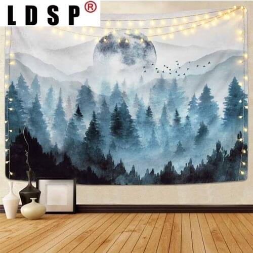 LDSP Tapestry Foggy Forest Mountain Wall Hanging Mural Background Wall Rugs Beach Towel Fabric Blanket Dorm Living Home Decor
